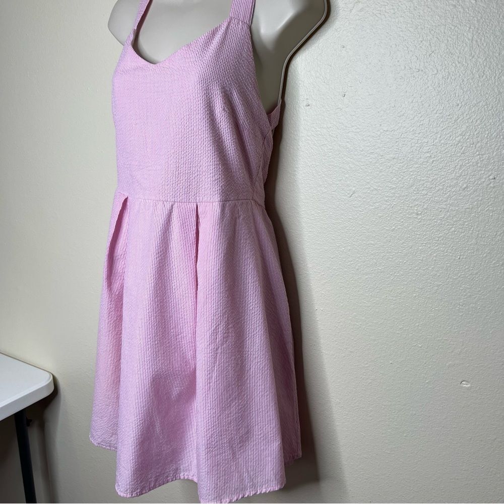 Christian Caliendo Pink White Stripe Seersucker Halter Bow Dress Women Small - Picture 6 of 16